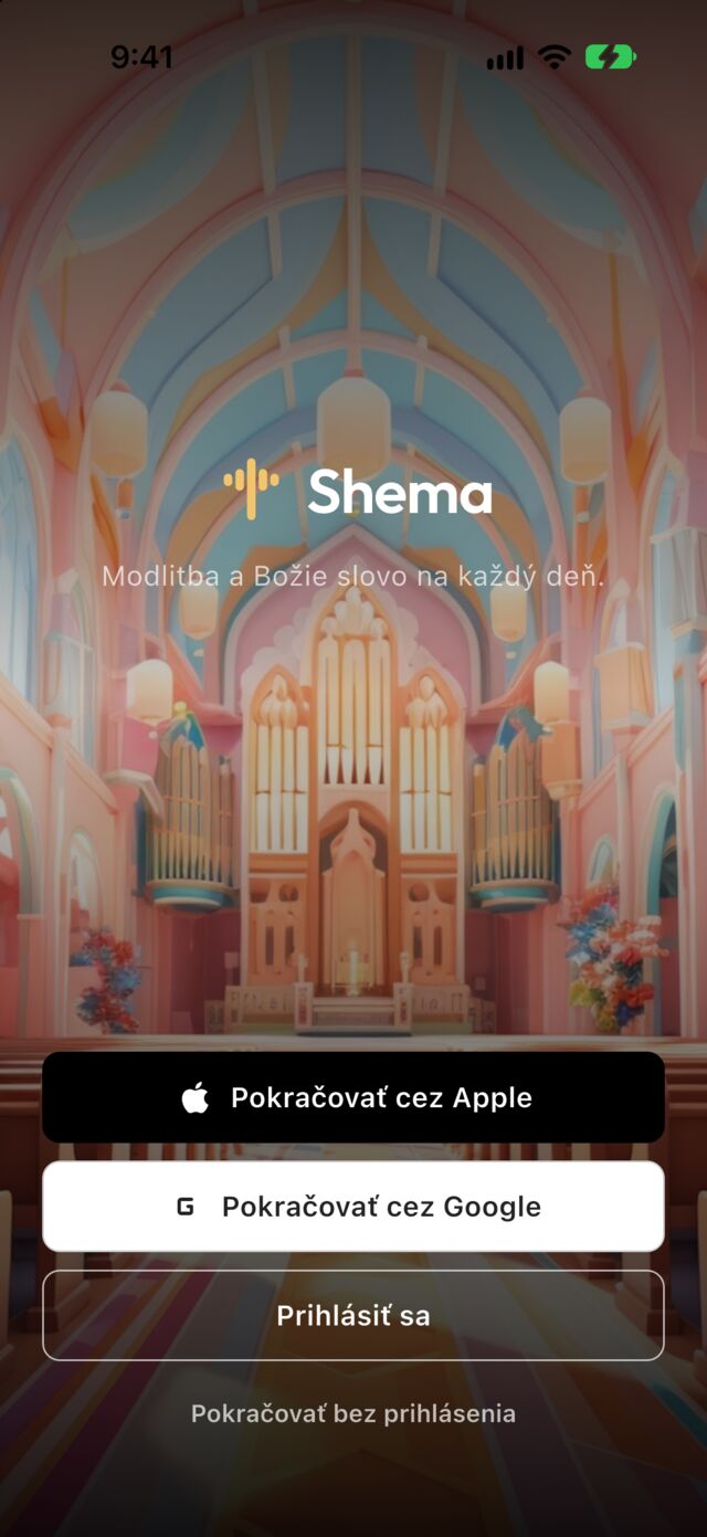 Úvodná obrazovka aplikácie Shema